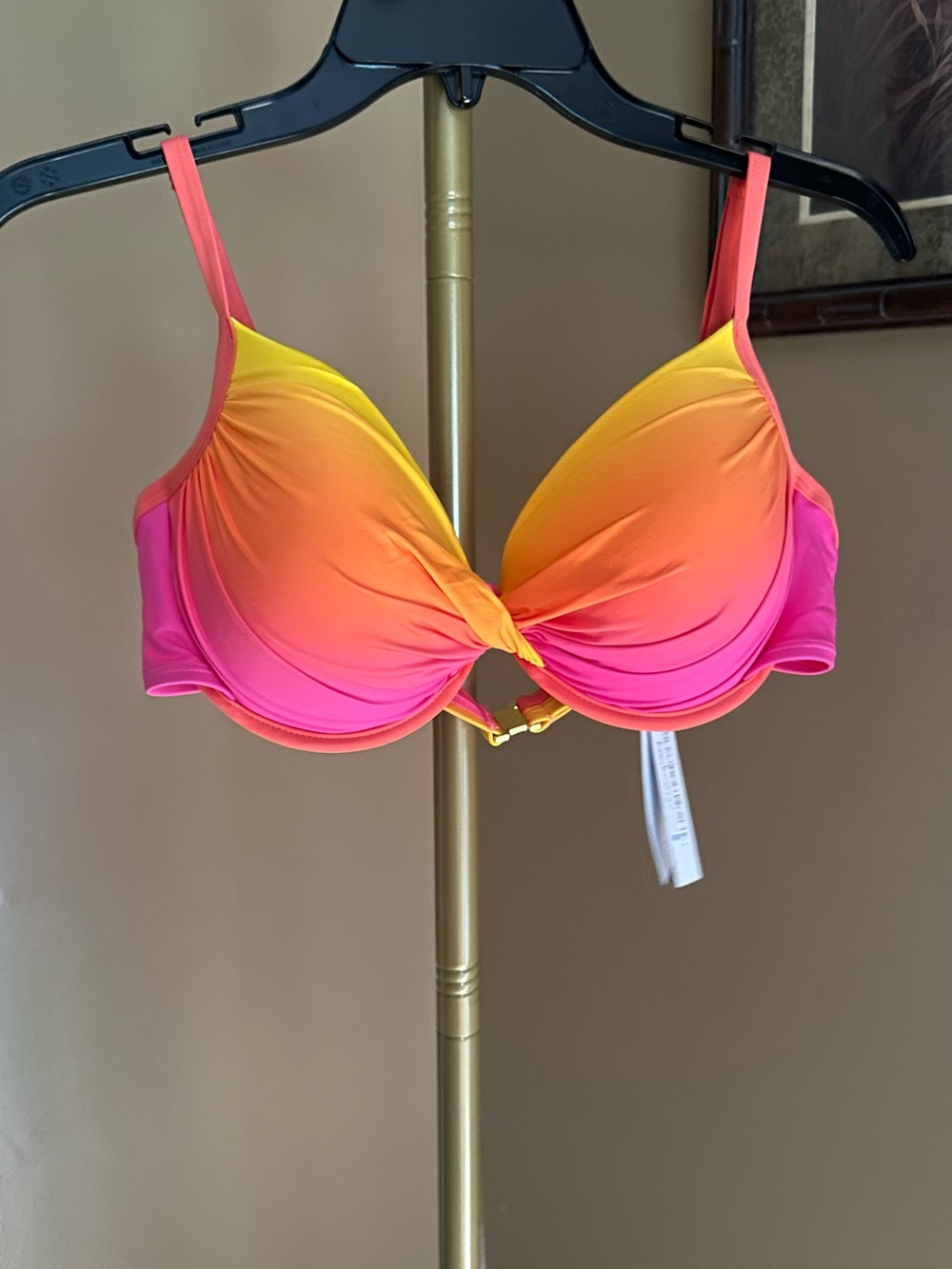 Bleu Rod Beattie Ombre Pink Orange Yellow Twist-Front Bikini Top